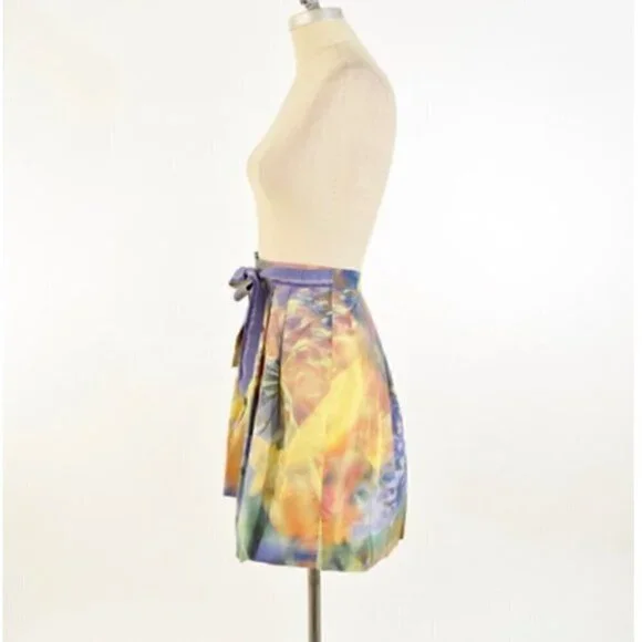 Moschino Skirt 4 Floral Tie Dye Pleated Flare Belt Luxury Painting Multicolor - Picture 8 of 13